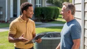 AC blower motor failure consultation next to outdoor AC unit