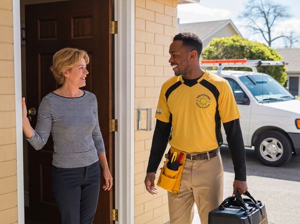HVAC Repair Brookneal VA trusted local service HVAC Repair Brookneal VA: technician arrives at homeowner's front door