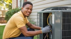 AC repair in Danville â€” technician servicing an outdoor condenser unit