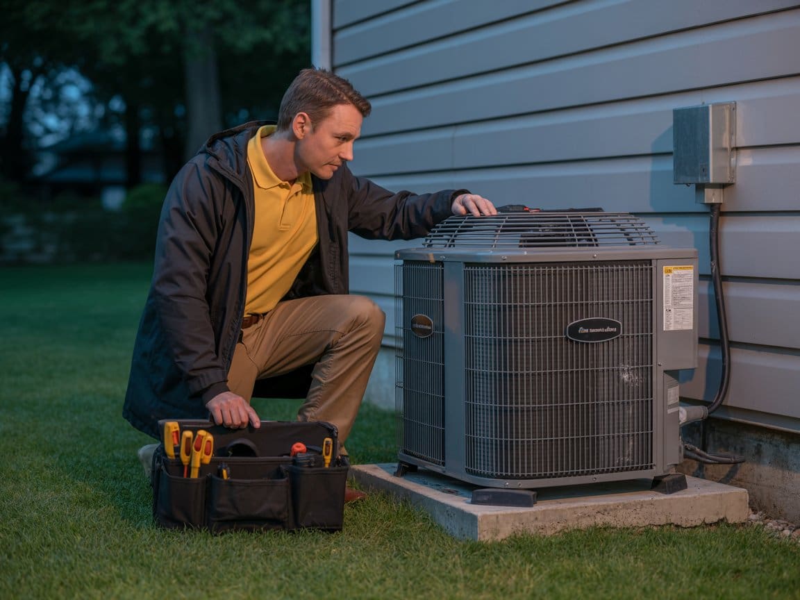 HVAC technician inspecting an air conditioning unit