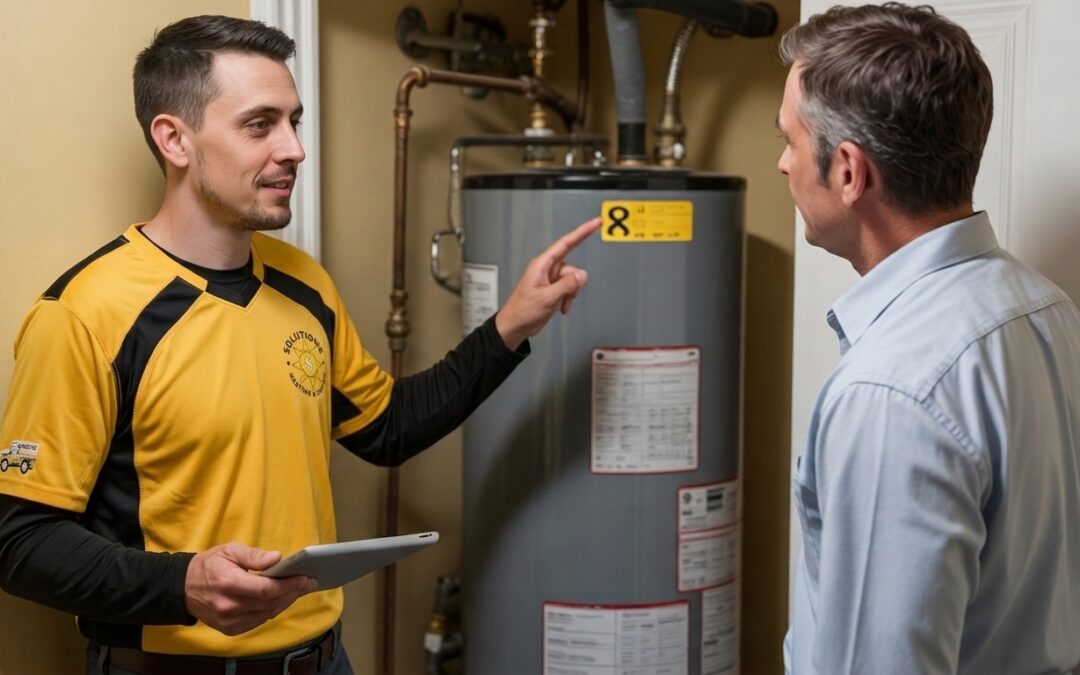 Rural plumber Southside Virginia: reviewing a water heater with a homeowner